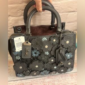 Coach 1941 Rogue 25 Midnight Tea Rose Appliqué Shoulder Bag